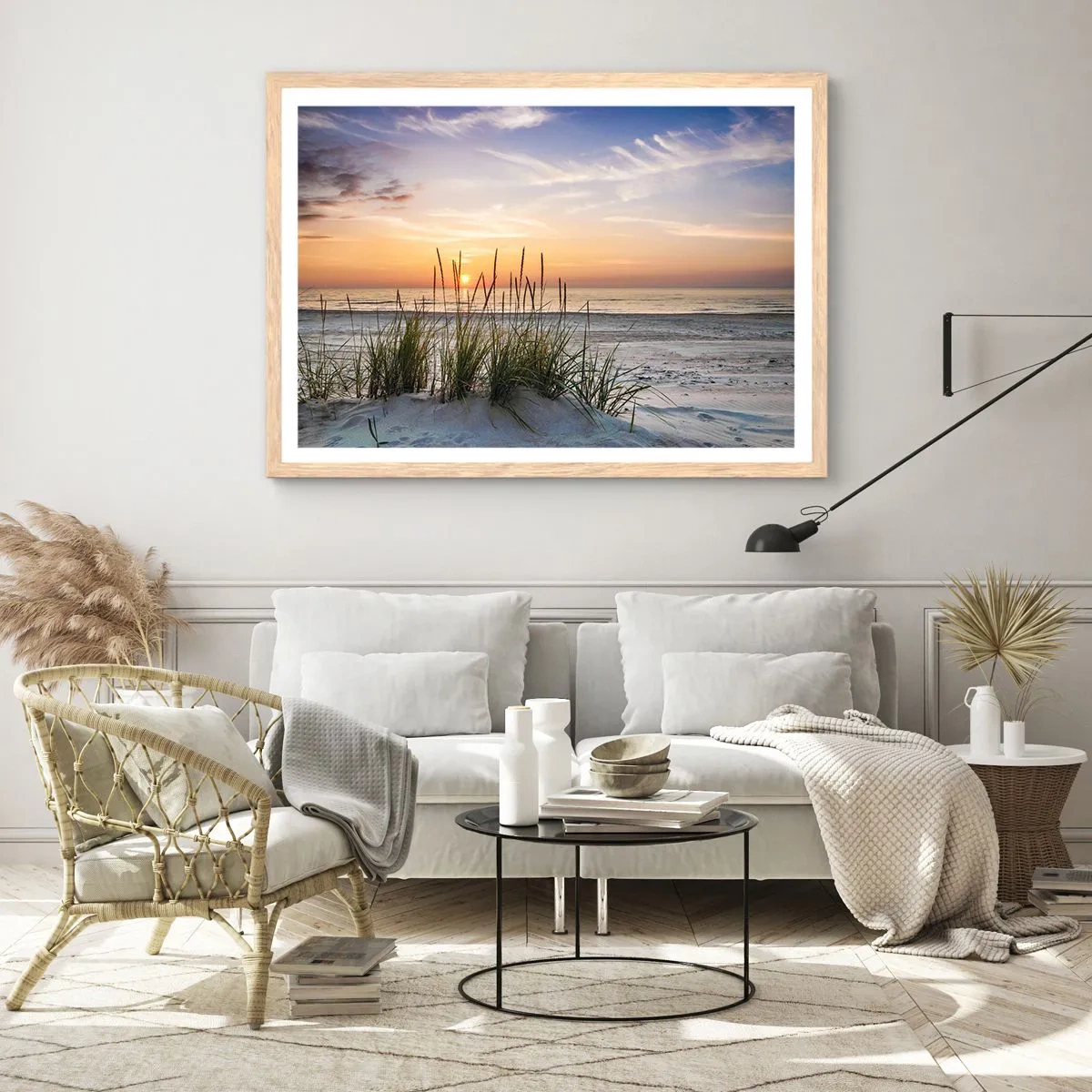 Plakat i ramme af lyst egetræ - Se, tænk, føl - 50x40 cm