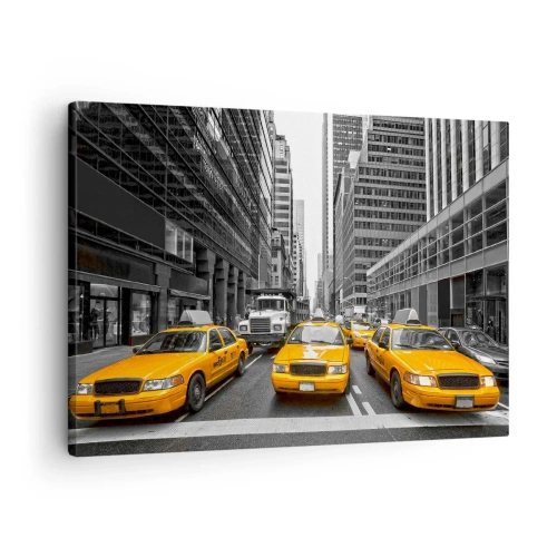 Lærredstryk - Billede på lærred - Gule taxaer på gaderne i New York - 70x50cm - Det er os, der farver byen - Moderne vægdekoration til stue og soveværelse ARTTOR