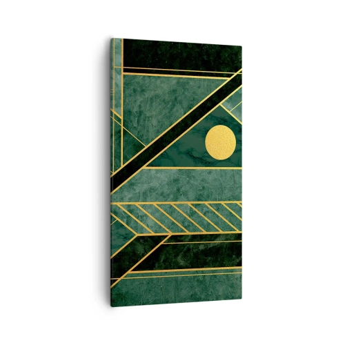 Lærredstryk - Billede på lærred - Dynamikken i guld og azurblå - 55x100 cm