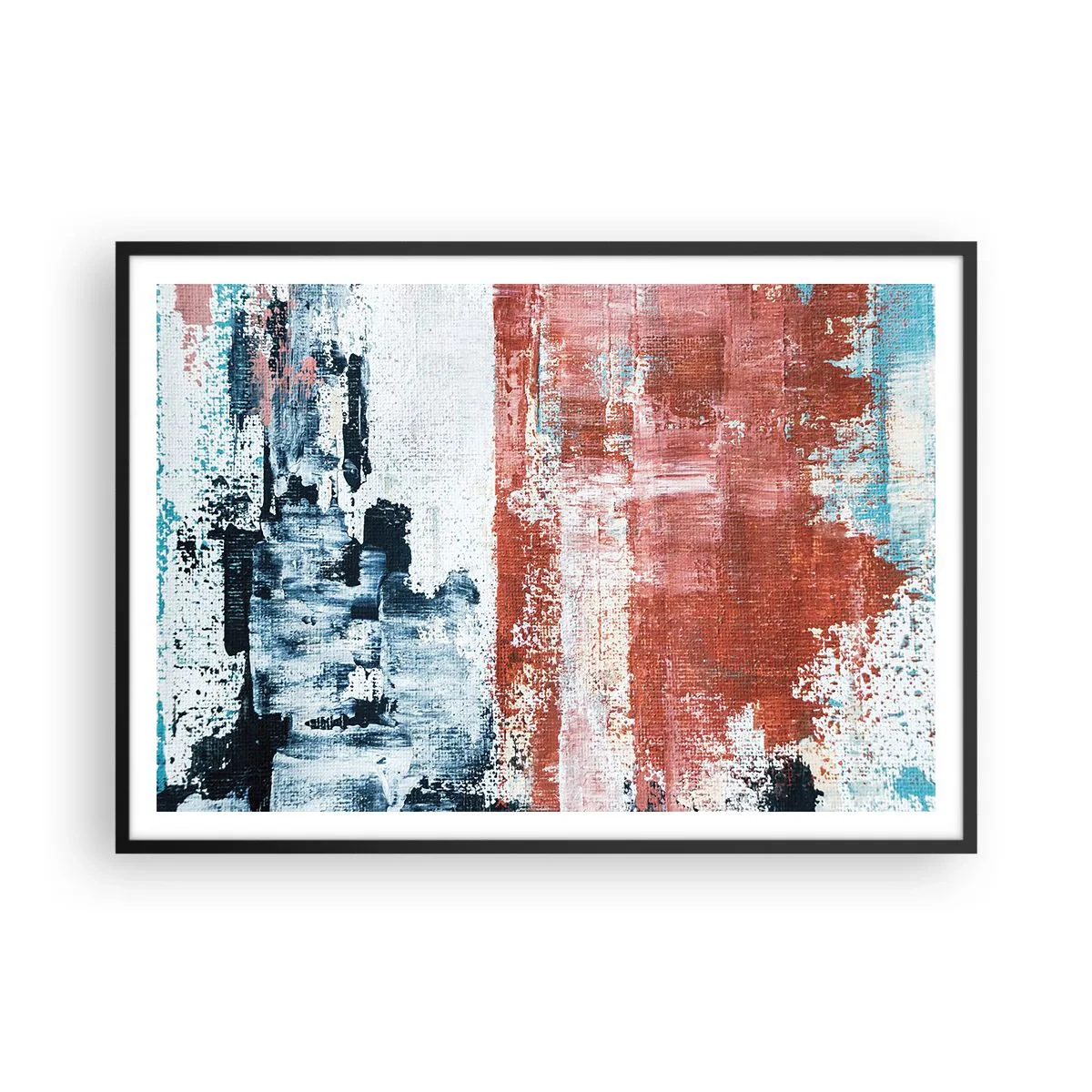 Plakat i sort ramme - Abstrakt halvt og halvt - 100x70 cm