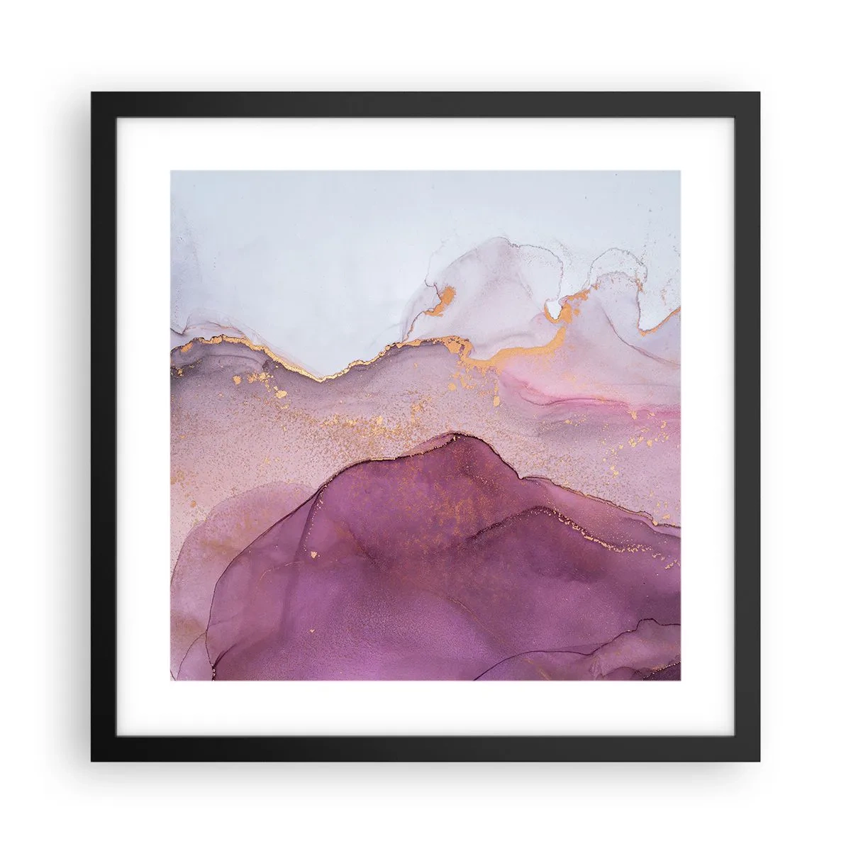 Plakat i sort ramme - Lilla og violette bølger - 40x40 cm