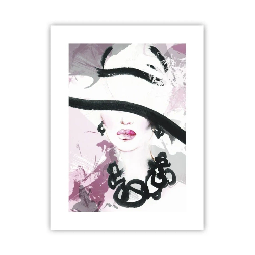 Plakat - Portræt af en dame i sort og lyserødt - 30x40 cm