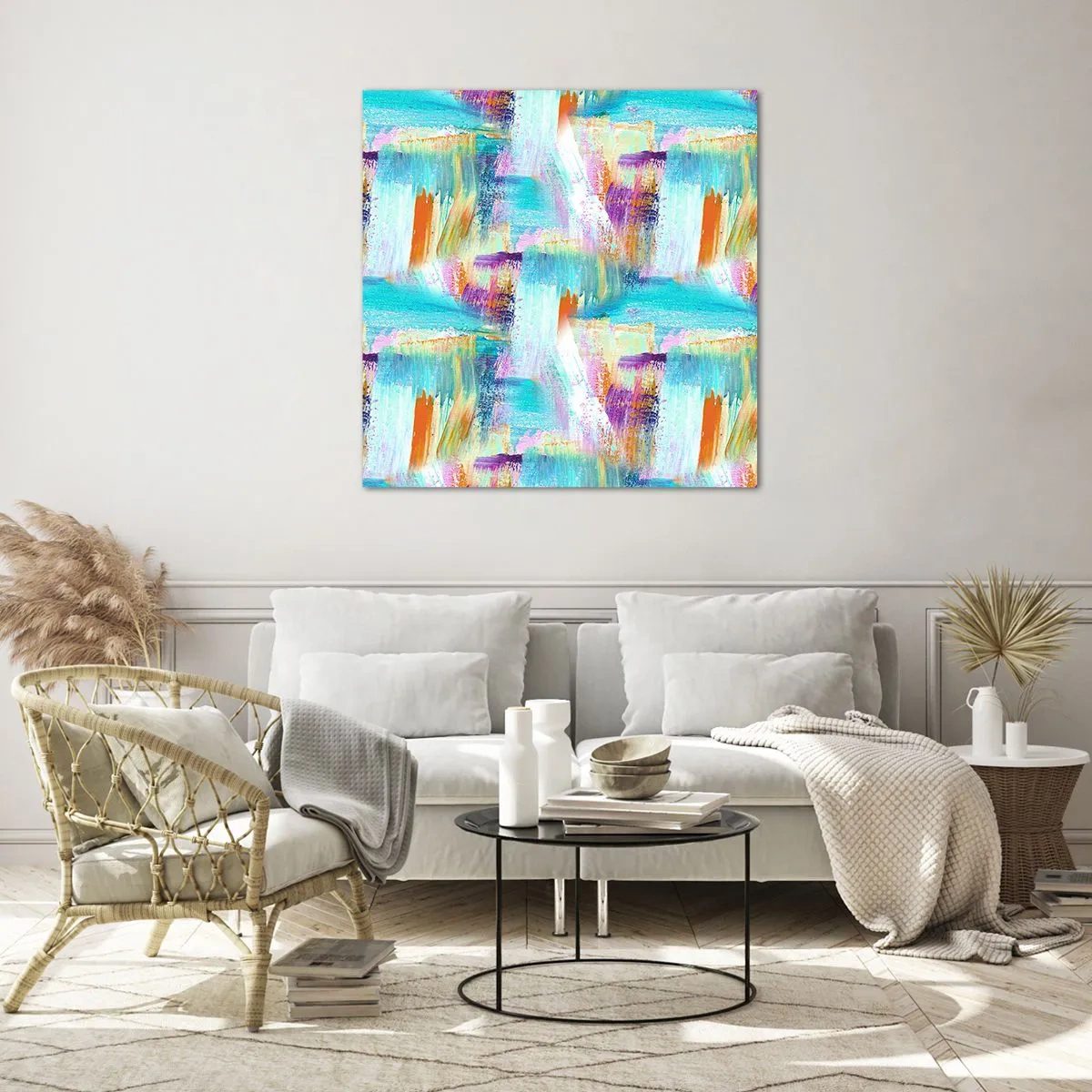 Billede på glas - Munter mazel topper - 60x60 cm