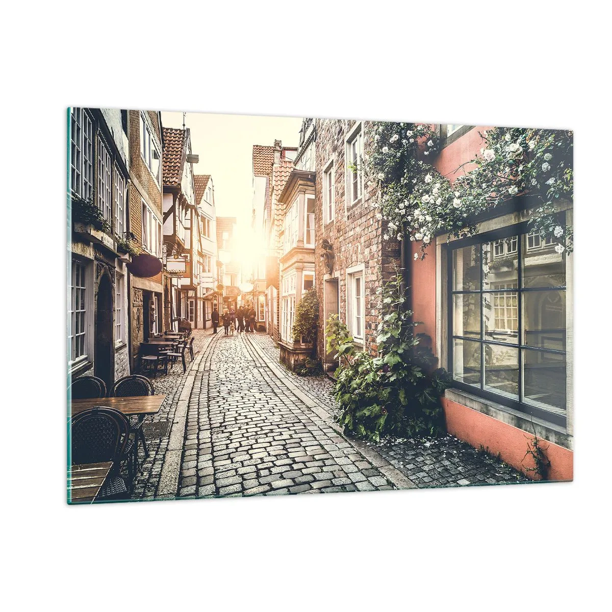 Billede på glas - En rosengyde i et lyserødt skær - 120x80 cm