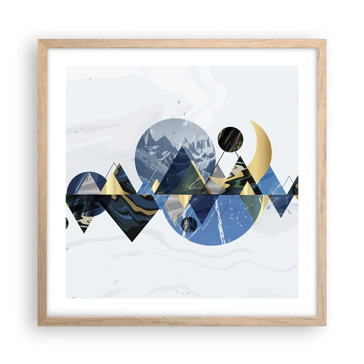 Plakat i ramme af lyst egetræ - Geometrisk landskab - 50x50 cm