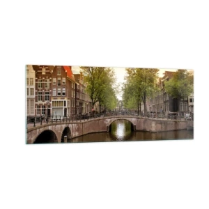 Billede på glas - Med båd eller på cykel? - 100x40 cm