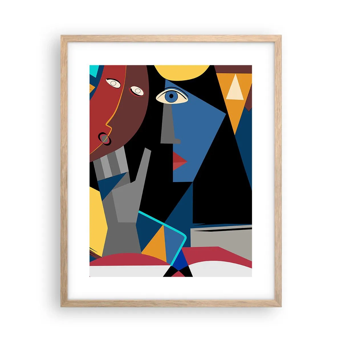 Plakat i ramme af lyst egetræ - Kubistisk samtale - 40x50 cm