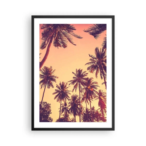 Plakat i sort ramme - Palmer i solnedgangens varme farver - 50x70cm - Tropisk variation - Moderne vægdekoration til stue og soveværelse ARTTOR