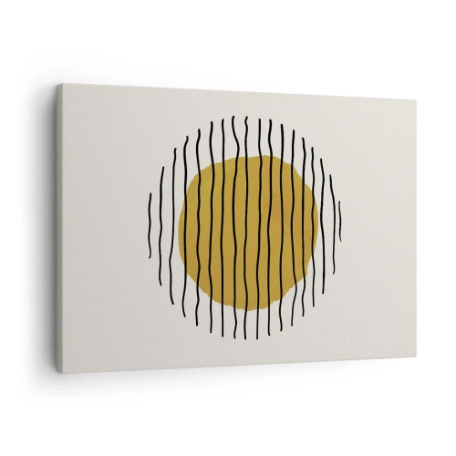 Lærredstryk - Billede på lærred - Et minimalistisk motiv med en gul cirkel og sorte linjer. - 70x50cm - Abstraktion, der skælver af varme - Moderne vægdekoration til stue og soveværelse ARTTOR