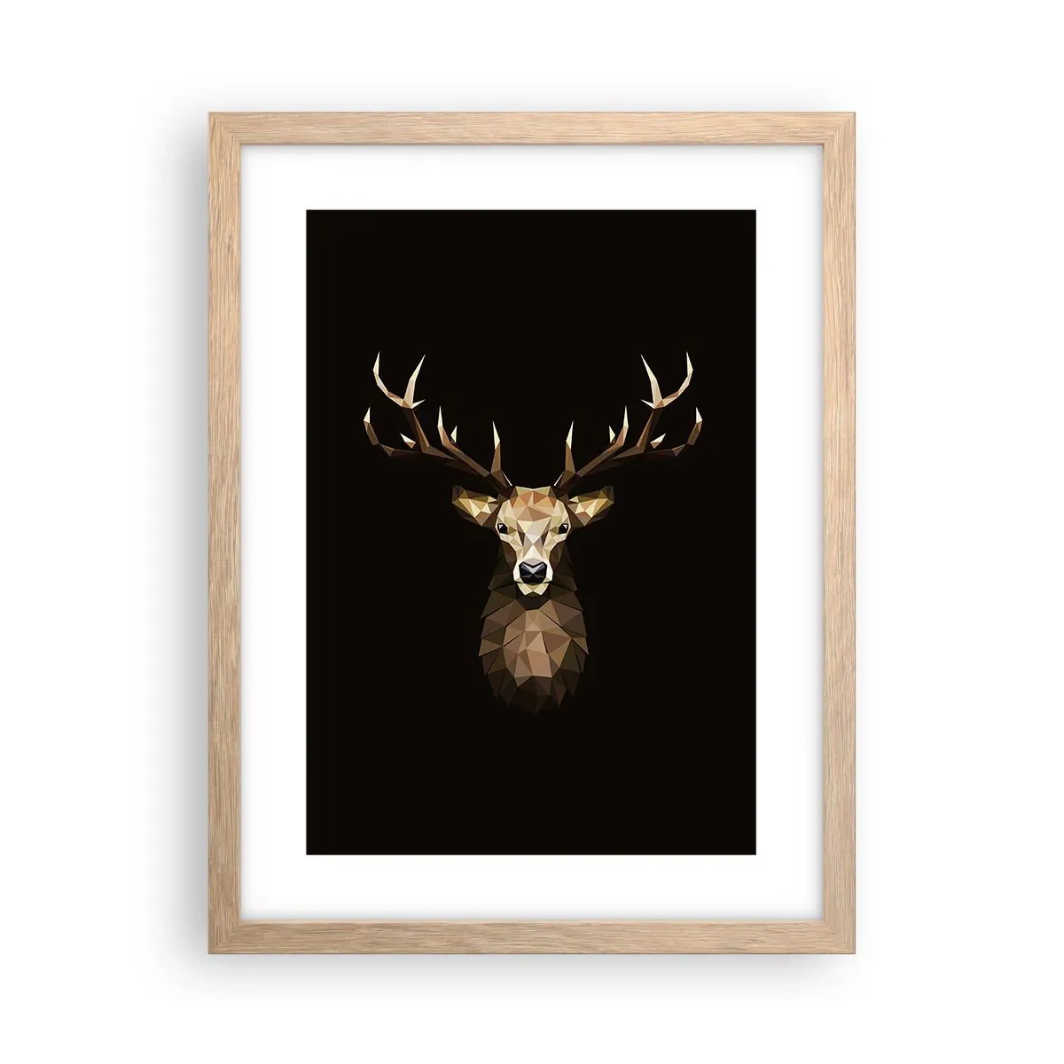 Plakat i ramme af lyst egetræ - Kubistisk hjort - 30x40 cm