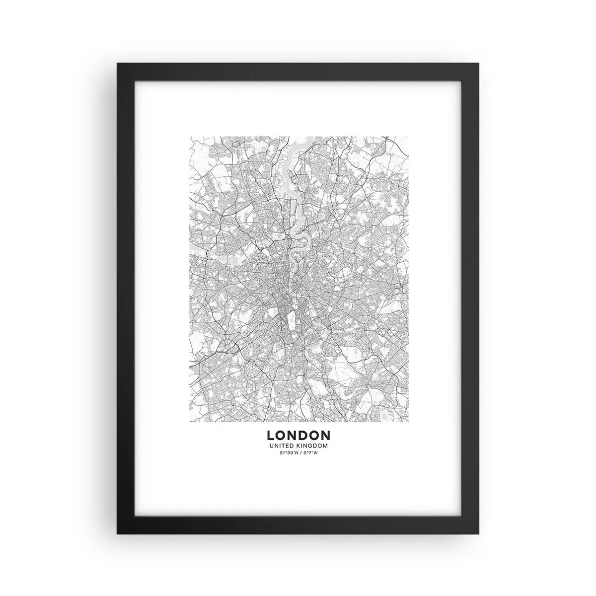 Plakat i sort ramme - Kort over Londons labyrint - 30x40 cm