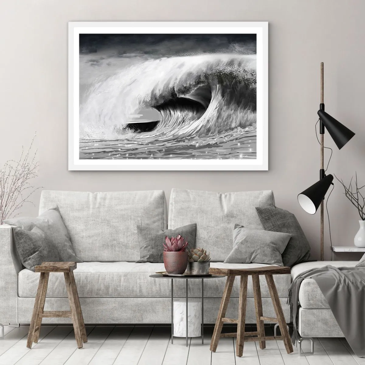 Plakat i hvid ramme - Havets vrede - 40x30 cm