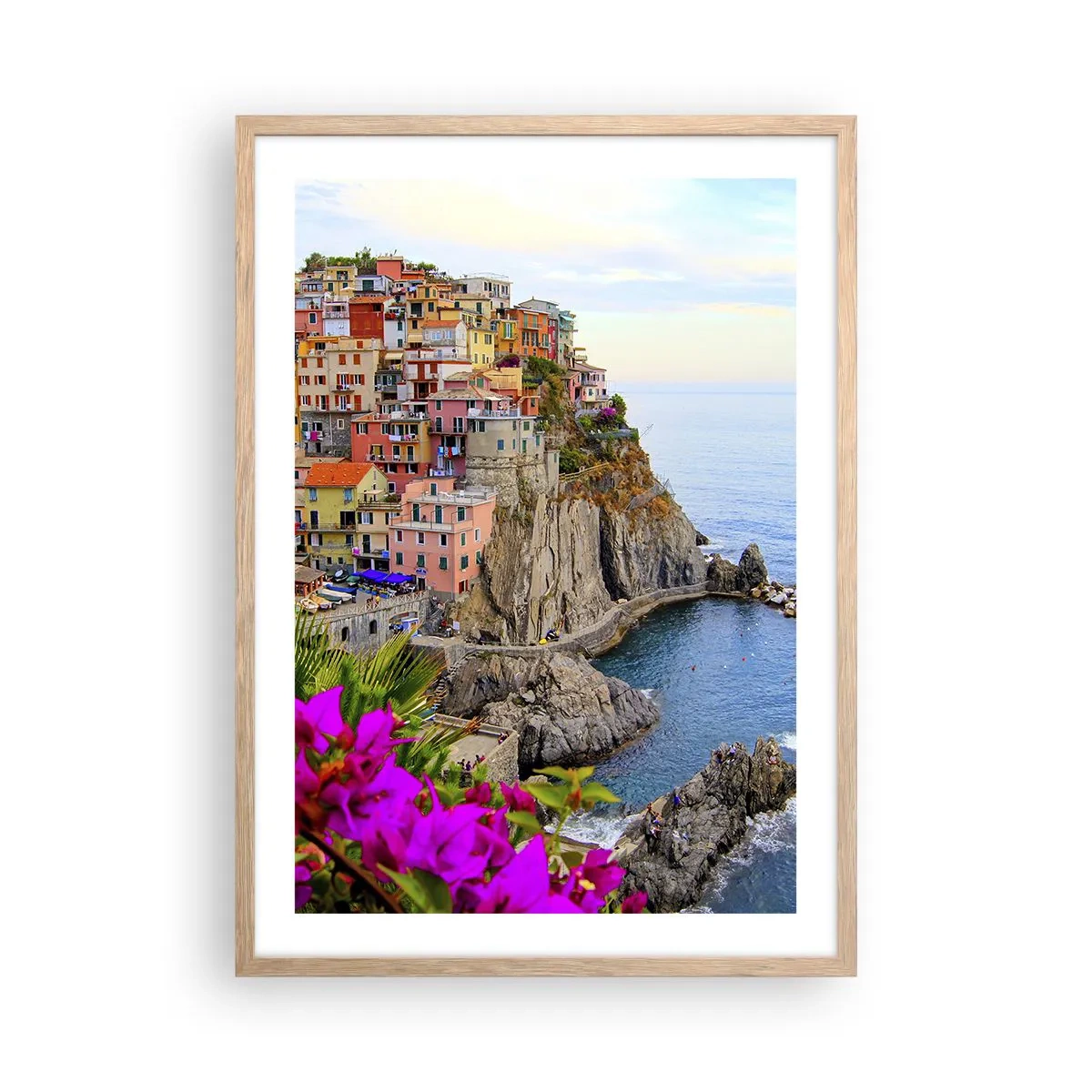 Plakat i ramme af lyst egetræ - En grinende by - 50x70 cm