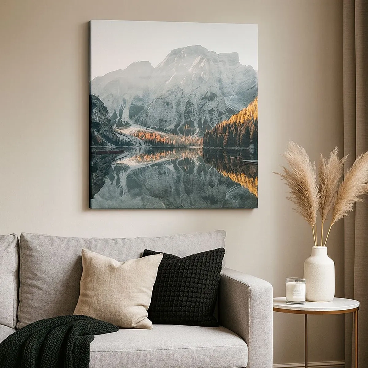 Lærredstryk - Billede på lærred - Spejllandskab - 30x30 cm