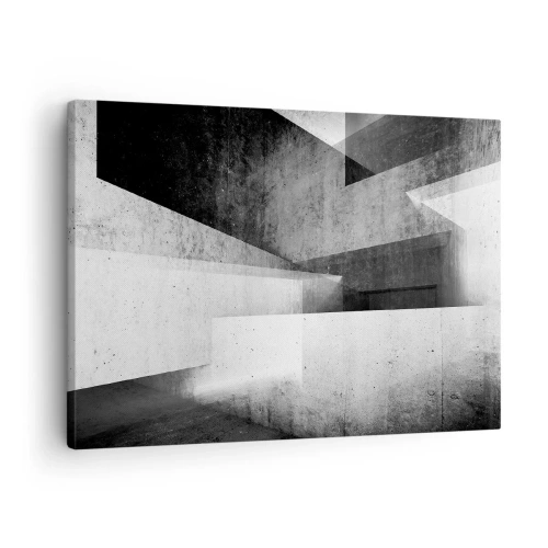 Lærredstryk - Billede på lærred - Geometriske former i en monokromatisk komposition - 70x50cm - Rummet struktur - Moderne vægdekoration til stue og soveværelse ARTTOR