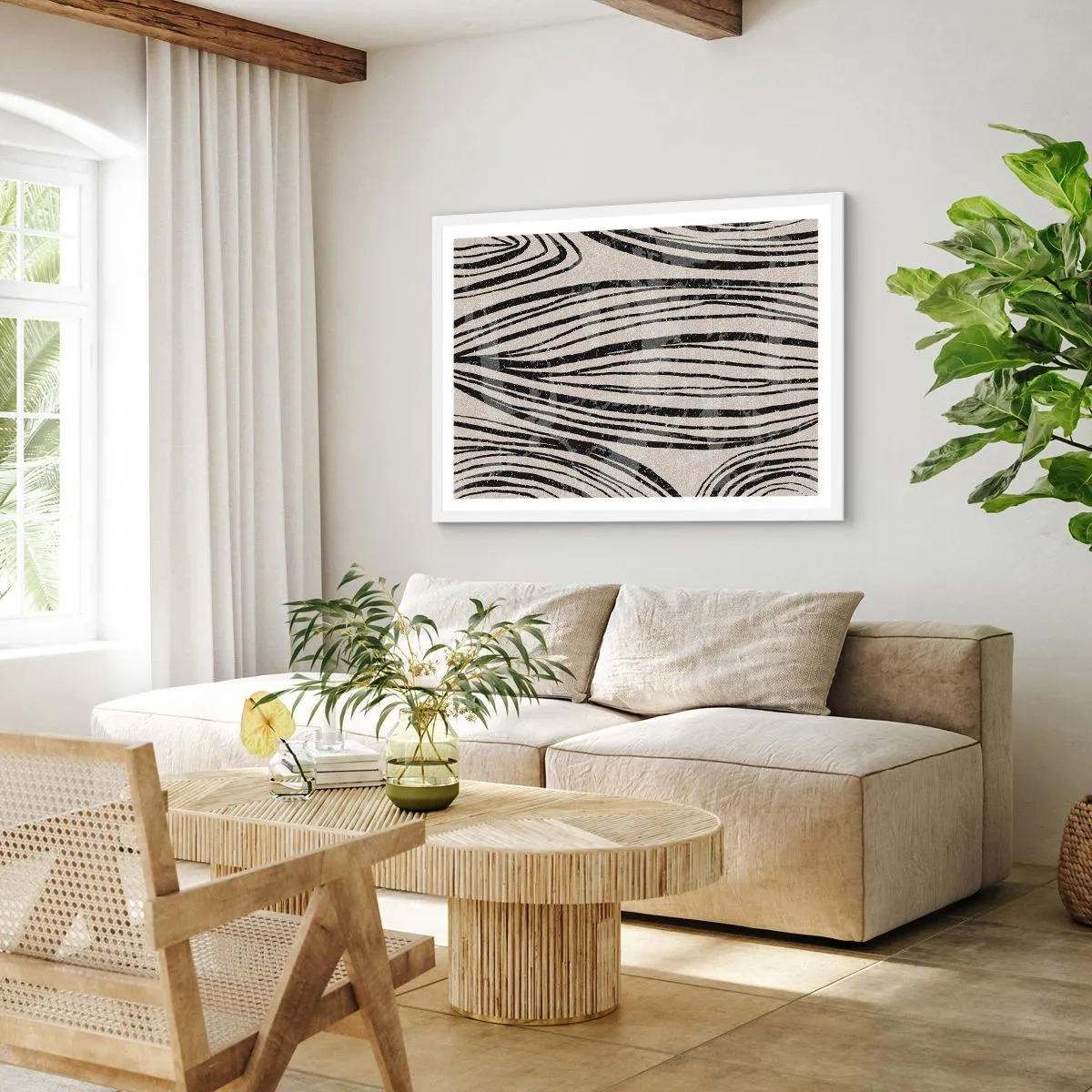 Plakat i hvid ramme - Et spild af linjer - 100x70 cm