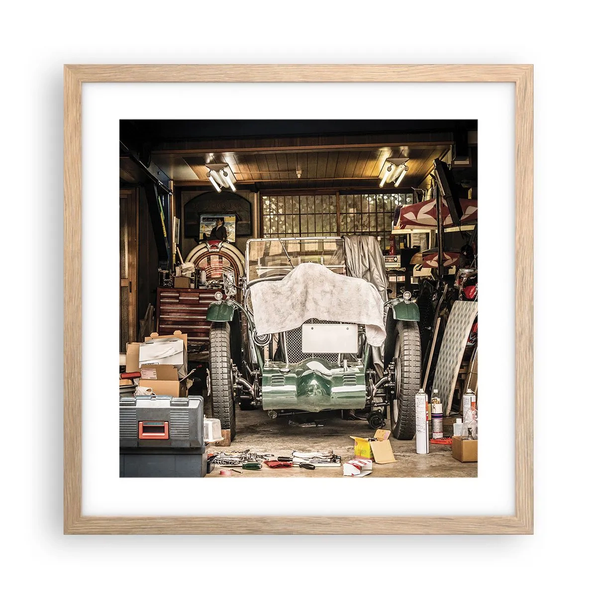 Plakat i ramme af lyst egetræ - Tilbage til fortiden - 40x40 cm