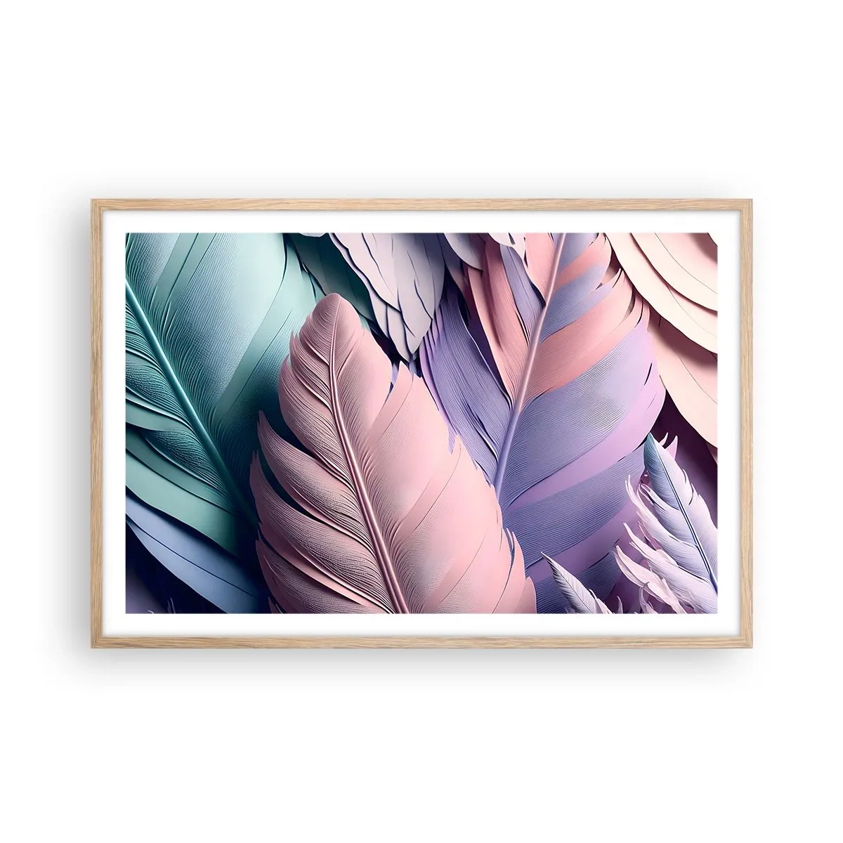 Plakat i ramme af lyst egetræ - Chik fugl - 91x61 cm
