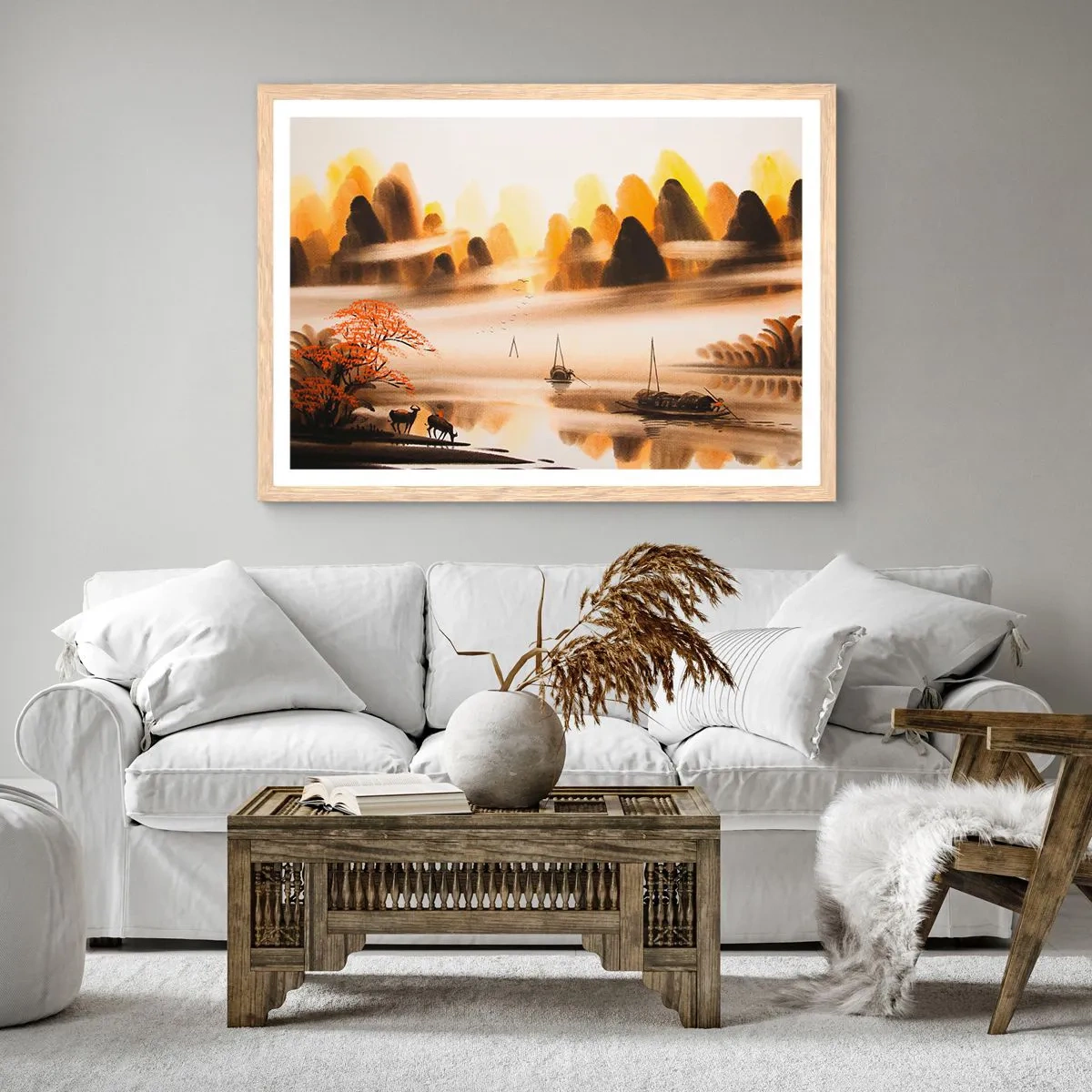 Plakat i ramme af lyst egetræ - Længere væk end det fjerne Østen - 70x50 cm