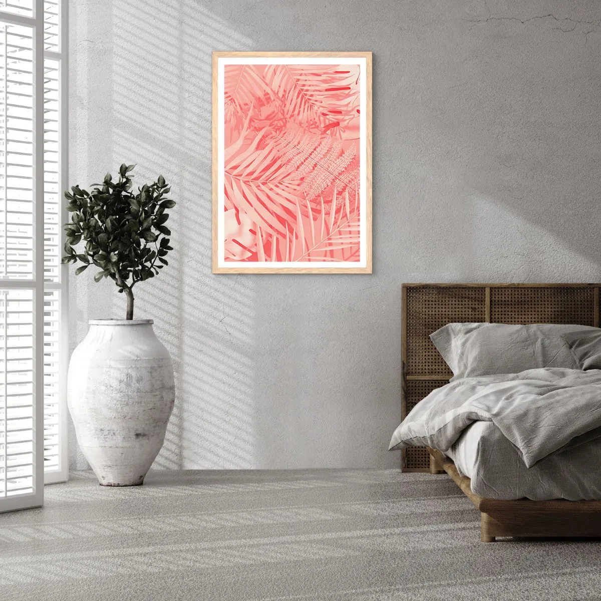 Plakat i ramme af lyst egetræ - Lyserødt koncept - 50x70 cm