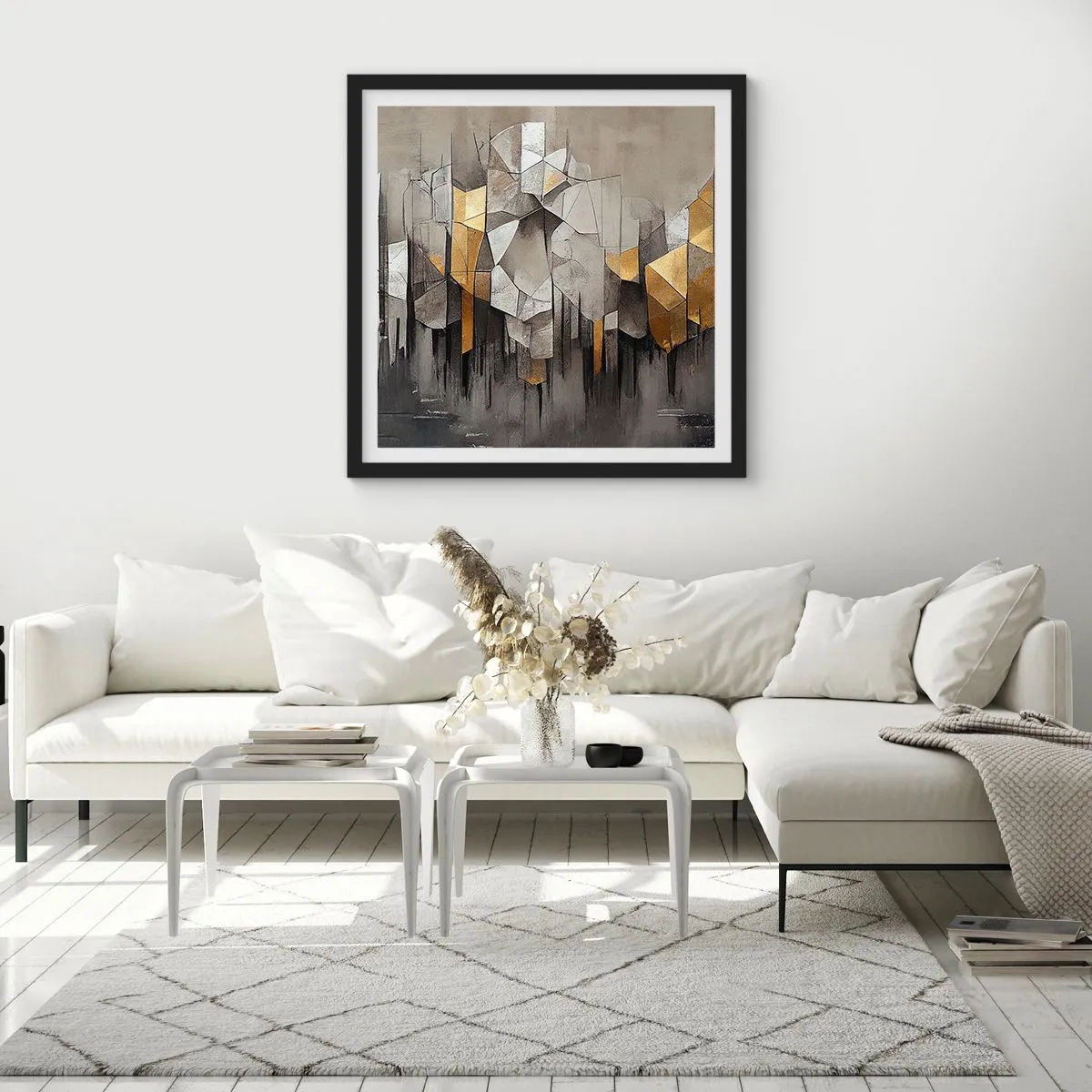 Plakat i sort ramme - Komposition lavet af is og lys - 60x60 cm