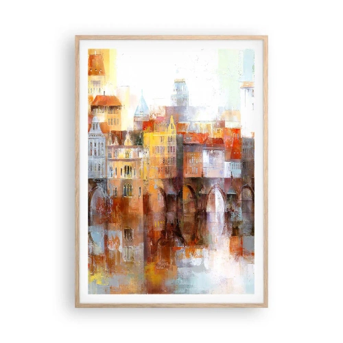 Plakat i ramme af lyst egetræ - Under broen også smuk - 70x100 cm