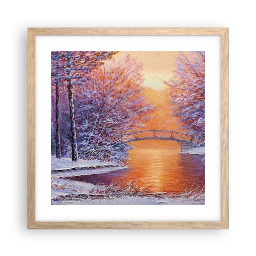 Plakat i ramme af lyst egetræ - Lad os mødes her - 40x40 cm