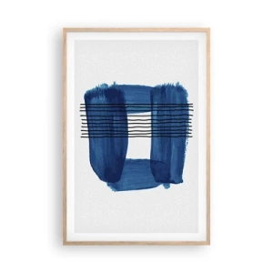 Plakat i ramme af lyst egetræ - Blå-sort sammensætning - 61x91 cm