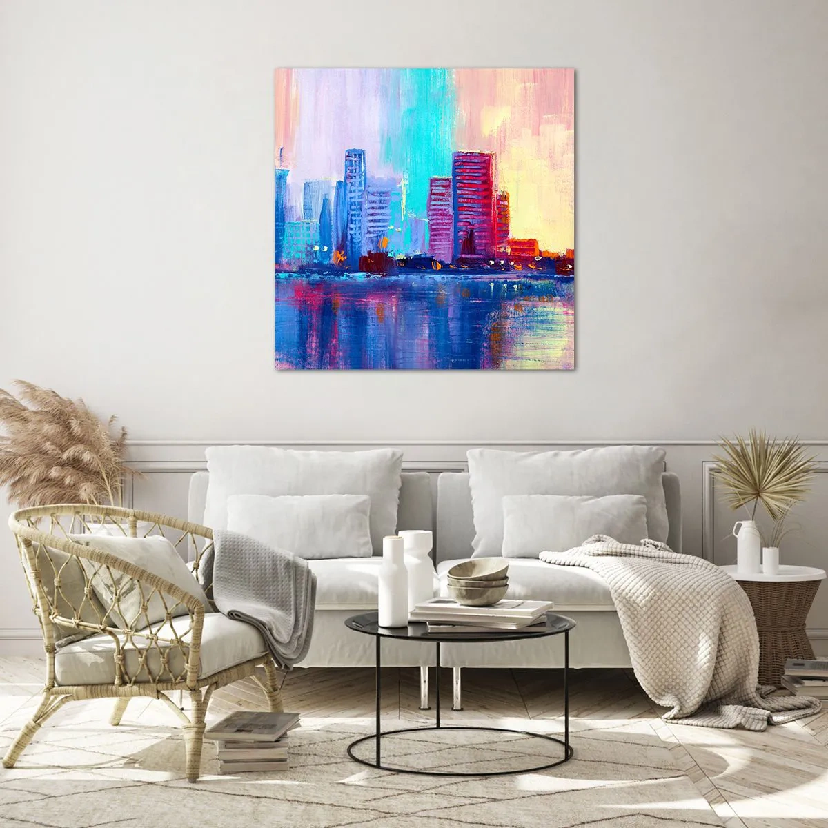 Billede på glas - Badet i farver - 70x70 cm