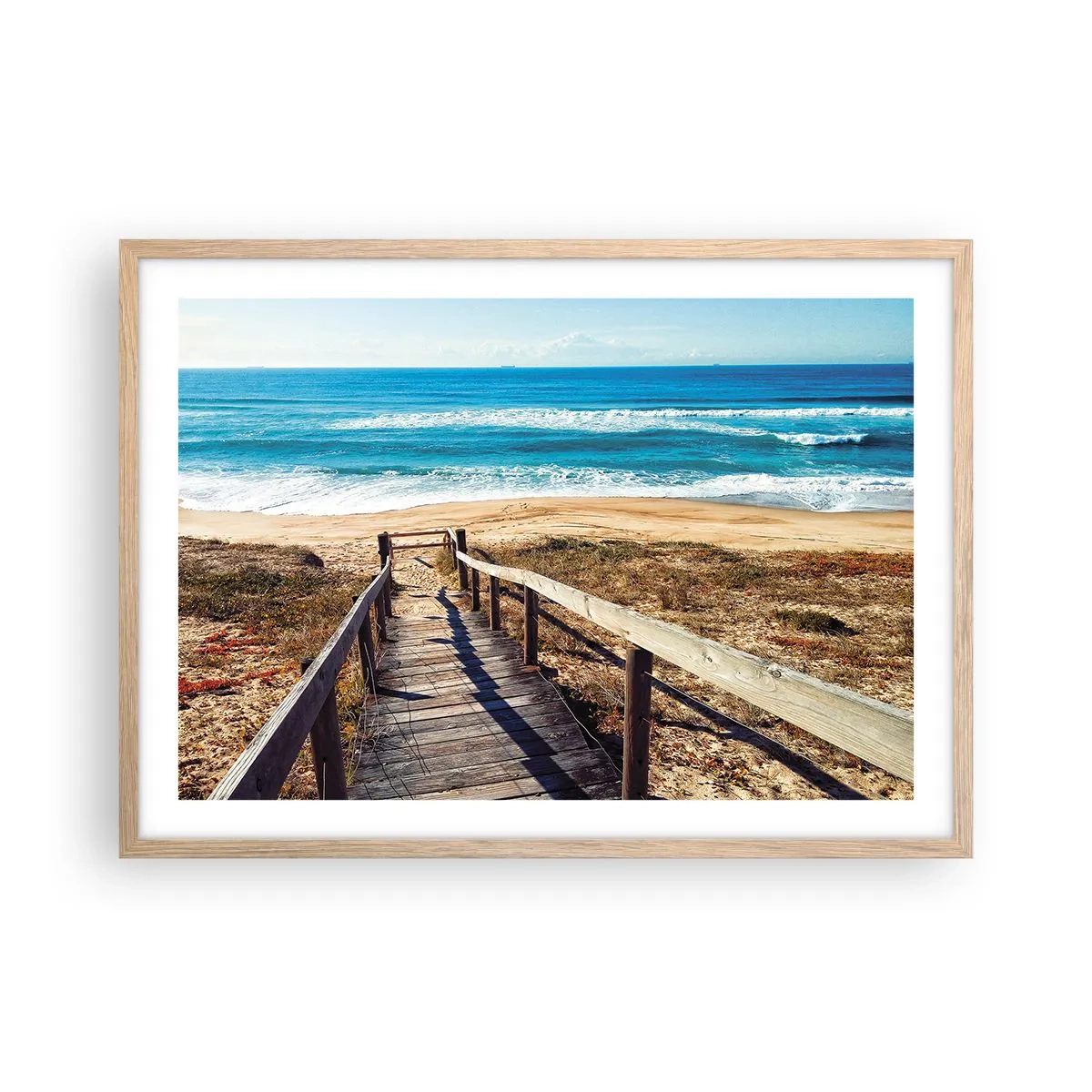 Plakat i ramme af lyst egetræ - Løb! - 70x50 cm