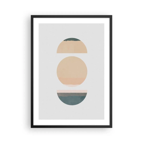 Plakat i sort ramme - Geometriske cirkler i dæmpede pastelfarver - 50x70cm - Hjul for hjul - Moderne vægdekoration til stue og soveværelse ARTTOR