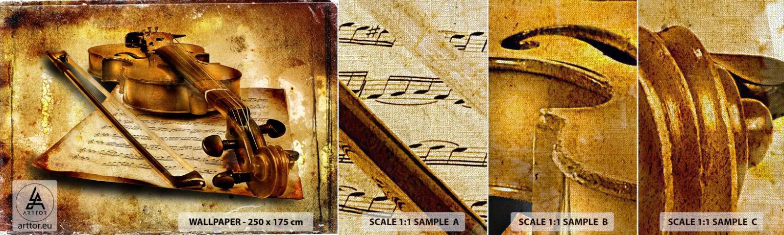 Prøve Fototapet Premium Canvas - Virtuos søges omgående - Violin, musik, Musik noder - 100x30 cm