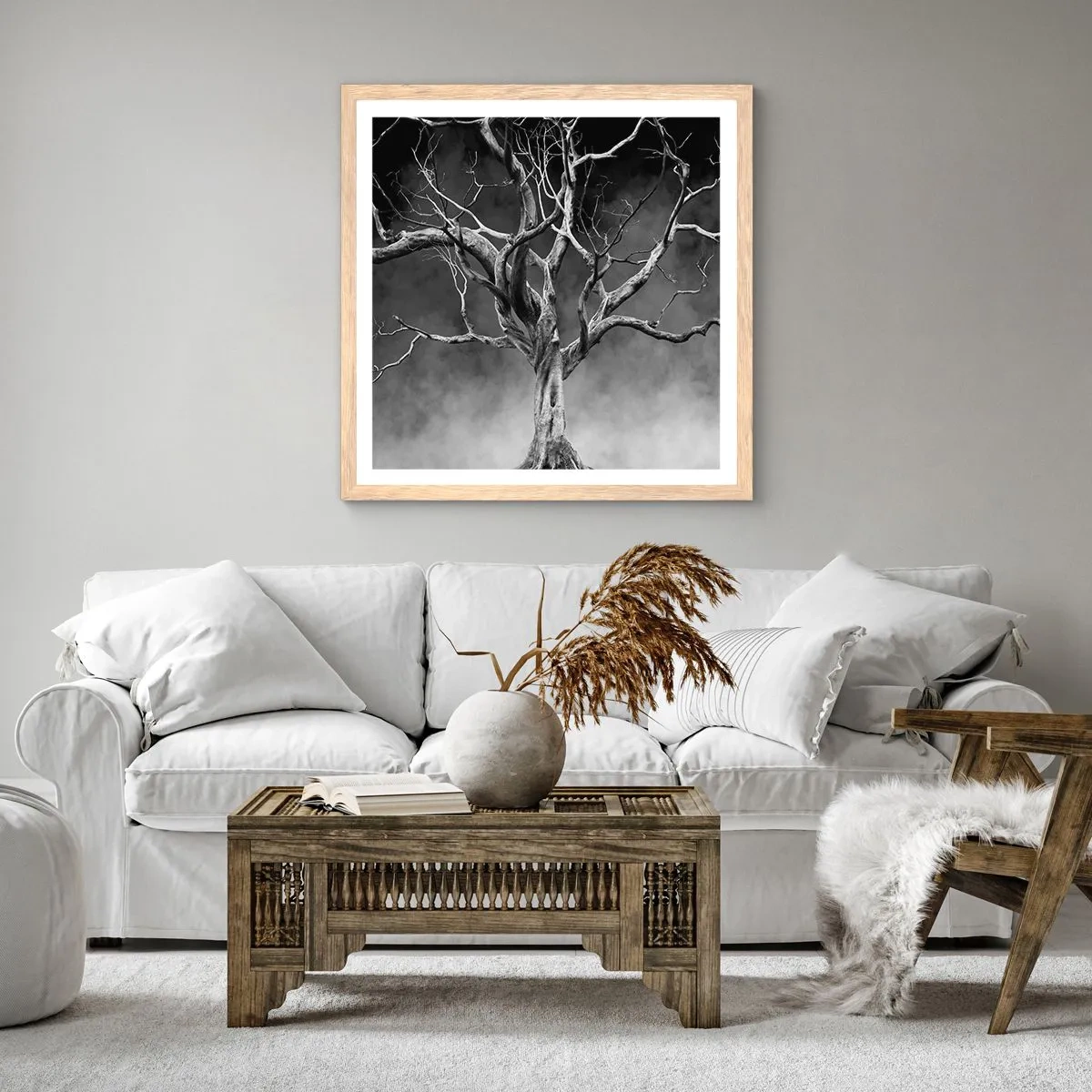 Plakat i ramme af lyst egetræ - Primær og hellig - 40x40 cm