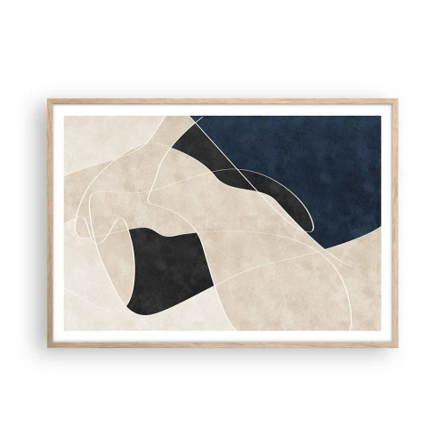 Plakat i ramme af lyst egetræ - Abstrakt komposition - kontrast af farver - 100x70 cm