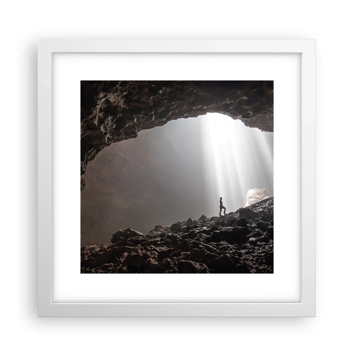 Plakat i hvid ramme - Lysende grotte - 30x30 cm
