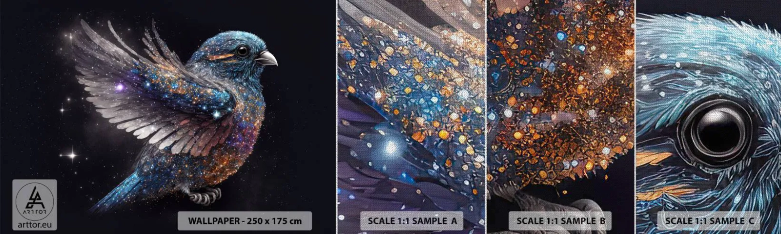 Prøve Fototapet Premium Canvas - Diamantspurv - Fugl, Magi, Kosmos - 100x30 cm