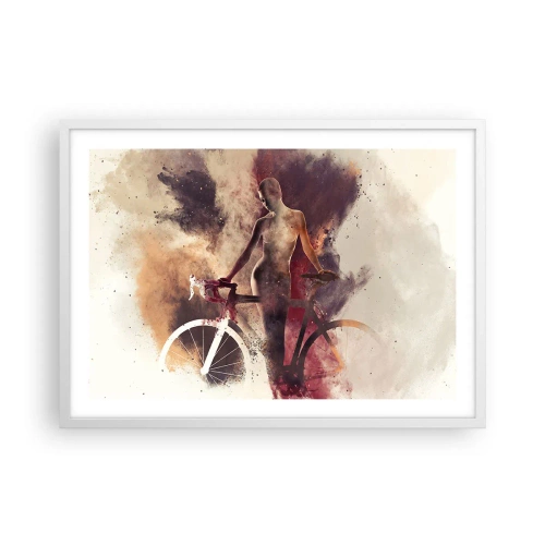 Plakat i hvid ramme - I marmor former den cyklende sjæl - 70x50 cm