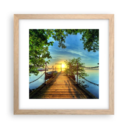 Plakat i ramme af lyst egetræ - Mod vest ved vandet - 30x30 cm