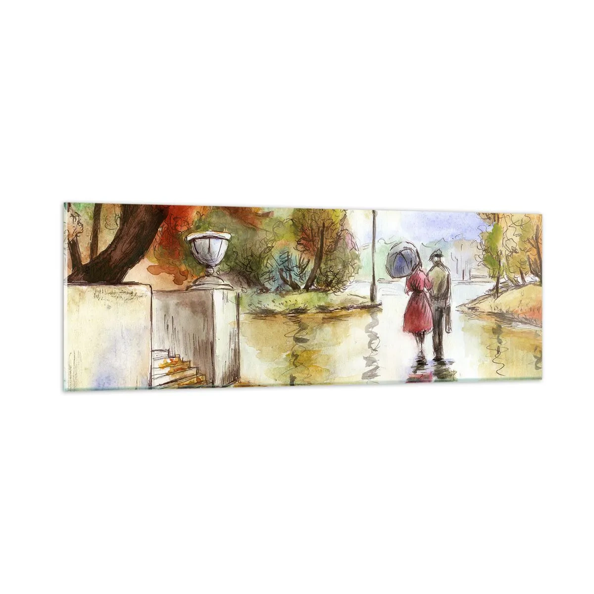Billede på glas - Romantisk efterår i parken - 90x30 cm