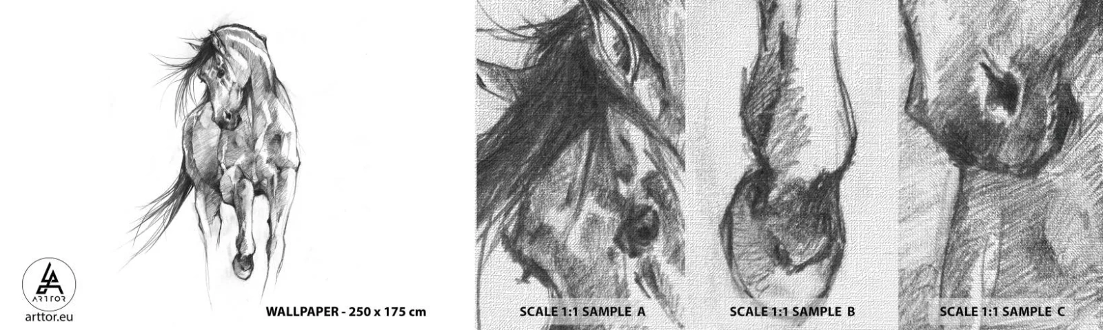 Prøve Fototapet Premium Canvas - I en yndefuld trav - Hest, Grafik, Dyr - 100x30 cm