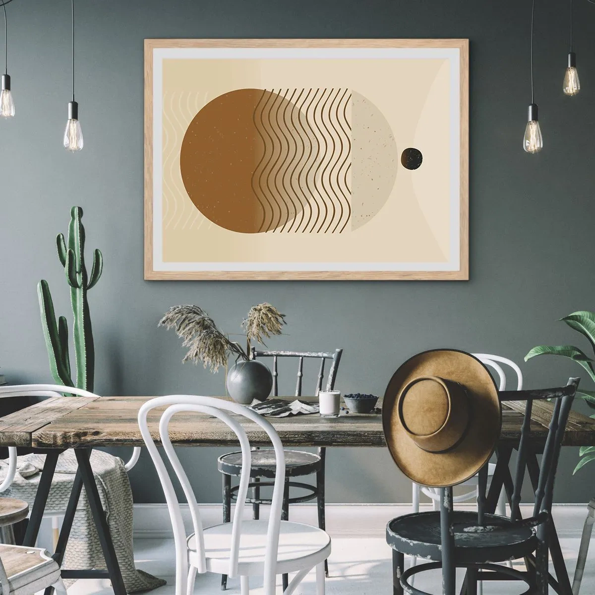 Plakat i ramme af lyst egetræ - Om geometriske figurers oprindelse - 70x50 cm