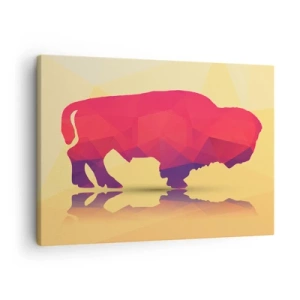 Lærredstryk - Billede på lærred - Geometrisk silhuet af en bison i nuancer af rød og lilla - 70x50cm - Bisonens amarantstyrke - Moderne vægdekoration til stue og soveværelse ARTTOR