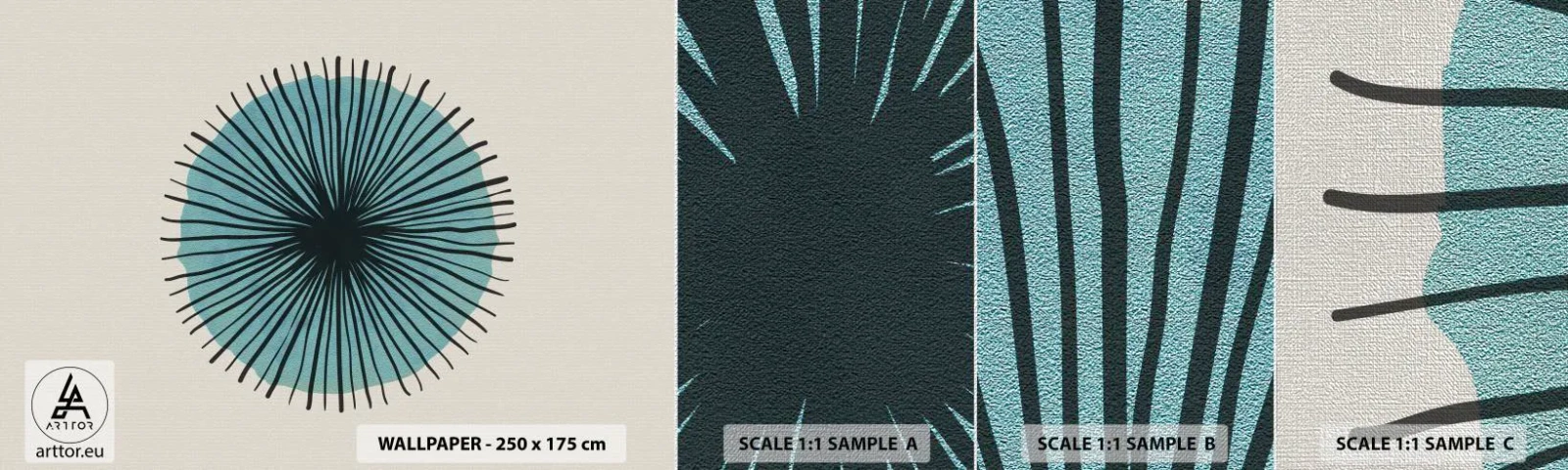 Prøve Fototapet Premium Canvas - Strålende på blå - Abstraktion, Stykke, Moderne kunst - 100x30 cm