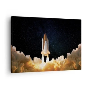 Lærredstryk - Billede på lærred - En rumraket letter mod stjernehimlen - 70x50cm - Ad astra! - Moderne vægdekoration til stue og soveværelse ARTTOR