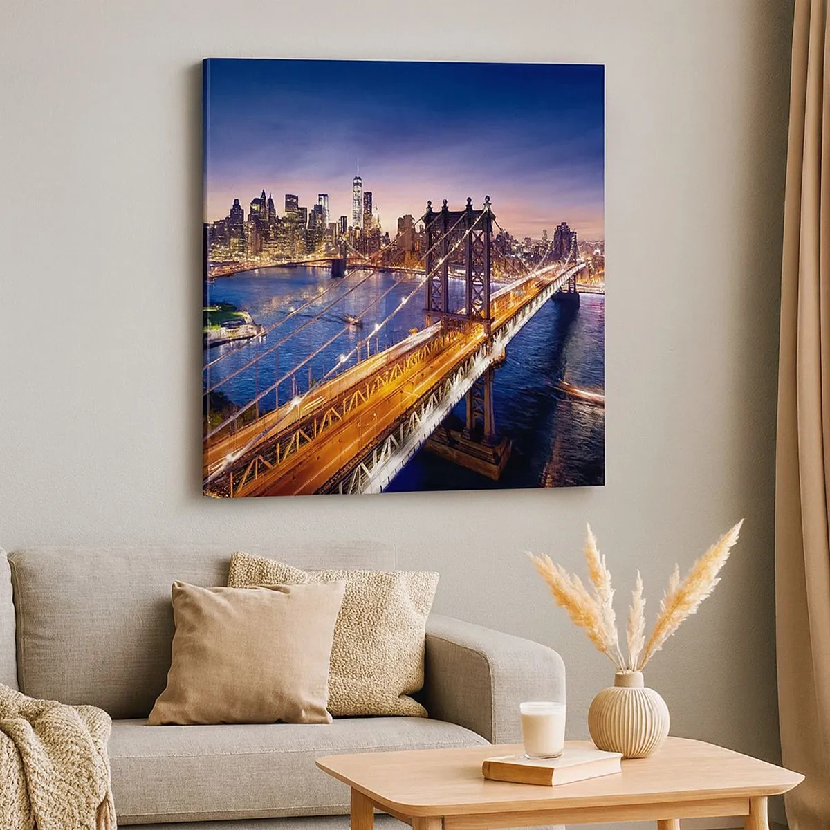 Lærredstryk - Billede på lærred - En lysende bro til hjertet af byen - 30x30 cm