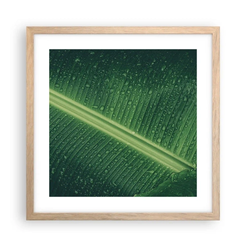 Plakat i ramme af lyst egetræ - Grøn struktur - 40x40 cm