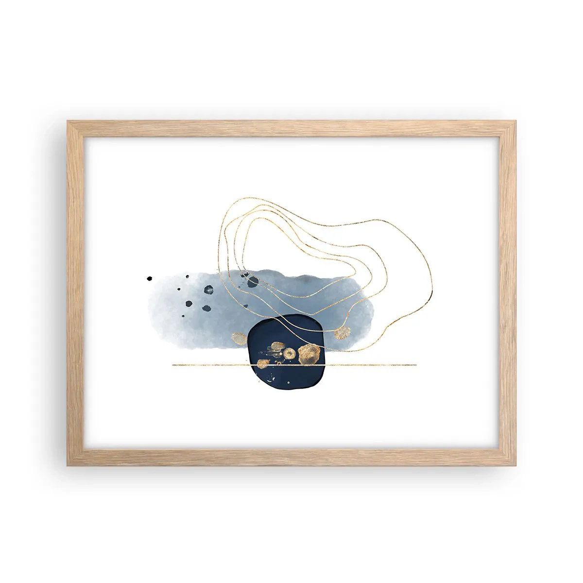 Plakat i ramme af lyst egetræ - Blå-gylden fantasi - 40x30 cm