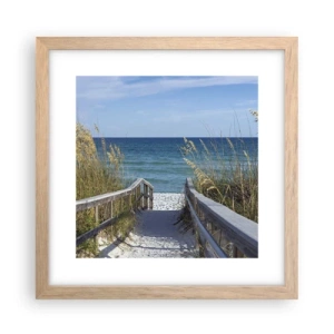 Plakat i ramme af lyst egetræ - I solen, i vinden - 30x30 cm