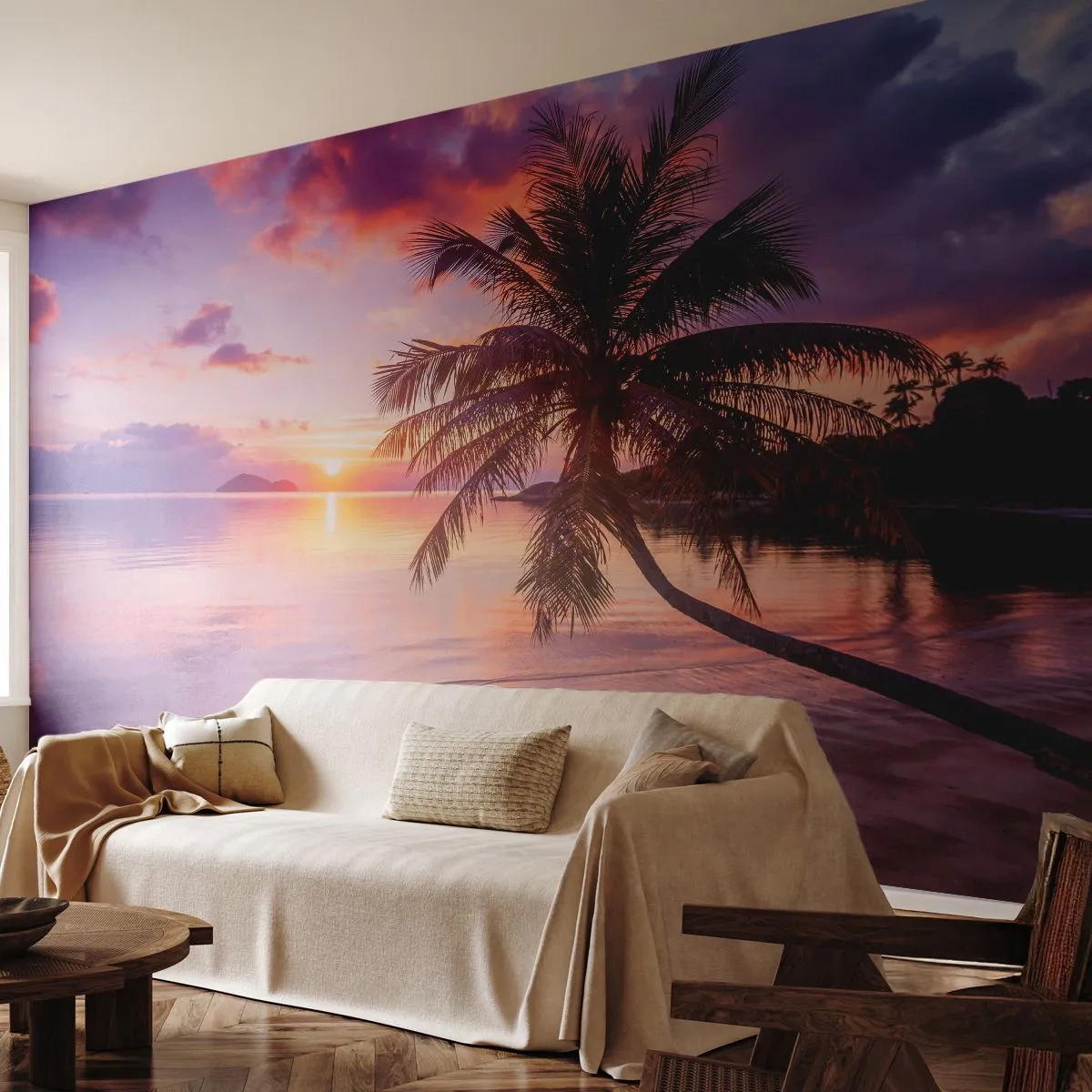 Fototapet Premium Sand - Lyksalighed hele vejen til horisonten - Landskab, Kokospalme, Hav - 150x105 cm