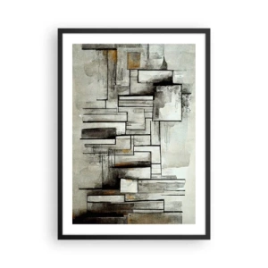 Plakat i sort ramme - Abstrakt geometrisk komposition i nuancer af grå og sort - 50x70cm - Enkelthedens kraft - Moderne vægdekoration til stue og soveværelse ARTTOR